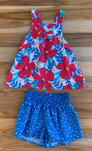 Load image into Gallery viewer, Red and Blue Flower Shirt &amp; Short Set
