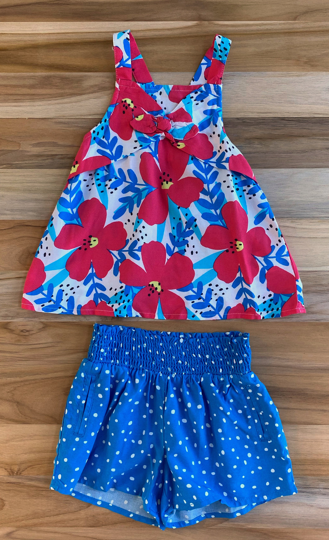 Red and Blue Flower Shirt & Short Set